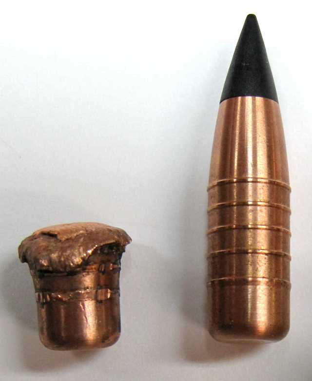 7,6 mm KJG Geschoß vor und nach Gebrauch